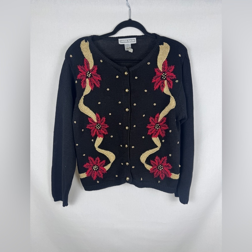 Vintage Dress Barn Black Festive Cardigan Sweater